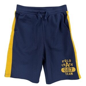 Polo Ralph Lauren Shorts Boys 10-12 Blue Yellow Mesh Athletic Track Drawstring